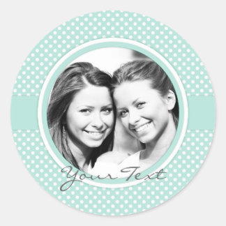 Custom photo stickers mint polka dots