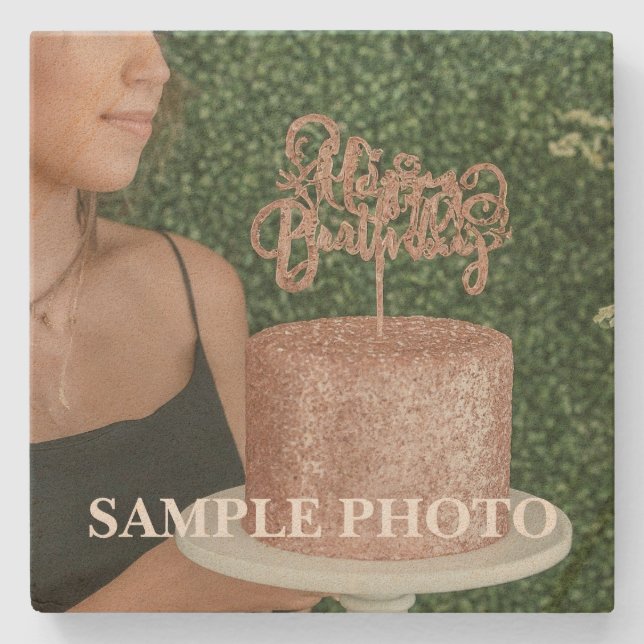 Custom Photo Stone Coaster – Birthday (Front)