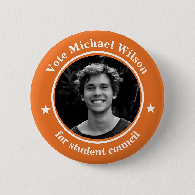 Custom Photo Student Union Election Orange Button (Front)