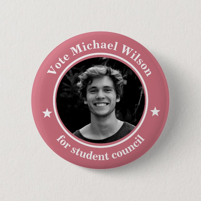 Custom Photo Student Union Election Pink Button (Front)