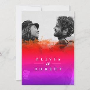 Custom Photo Stylish Gold Pink Abstract Wedding Invitation