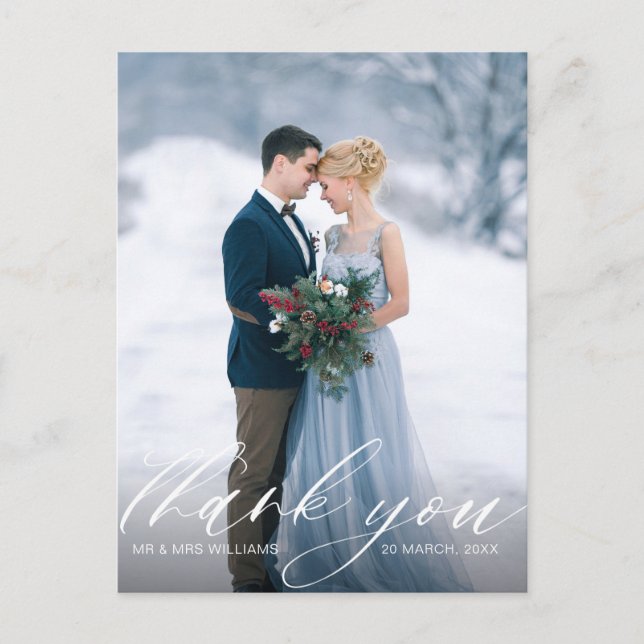 custom photo stylish script wedding thank you postcard (Front)