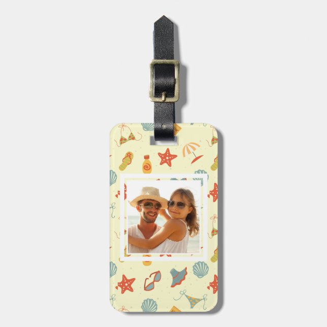 Custom Photo Summer Beach Pattern Luggage Tag (Front Vertical)