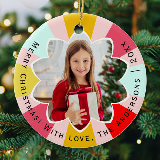 Custom Photo Sunburst Colourful Christmas Ceramic Tree Decoration