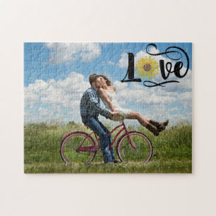 CUSTOM Photo   Sunflower Love Script Jigsaw Puzzle