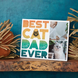 Custom Photo Sunset Fathers Day Best Cat Dad Ever Plaque