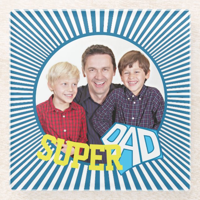 Custom Photo Super Dad Comic Book Glass Coaster (Front)