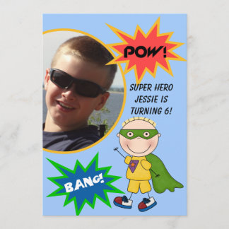 Custom Photo Super Hero Blonde Boy Birthday Invit Invitation