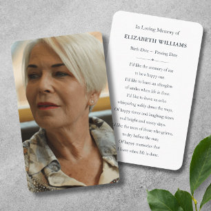 Custom Photo Sympathy Funeral Memorial Card