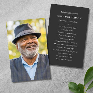 Custom Photo Sympathy Funeral Memorial Card