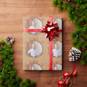 Custom Photo Tan and Black Christmas Wrapping Paper