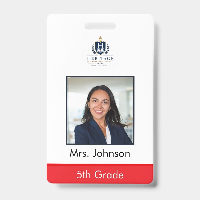 Custom Photo Teacher School ID Badge (Front)