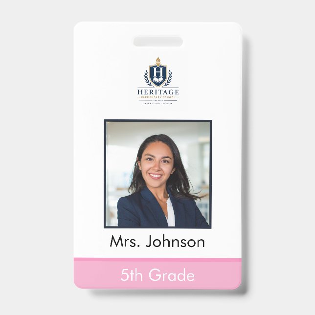 Custom Photo Teacher School ID Badge (Front)