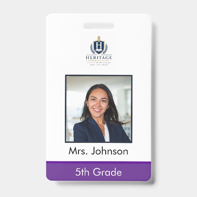 Custom Photo Teacher School ID Badge (Front)