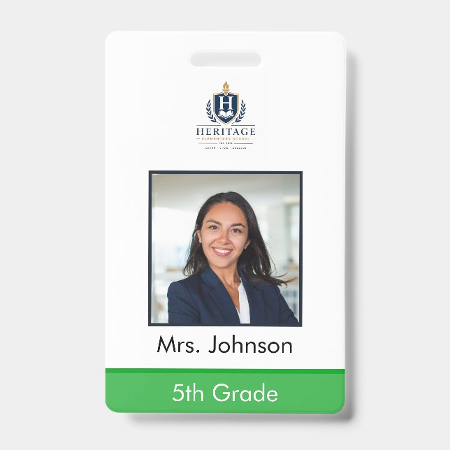 Custom Photo Teacher School ID Badge (Front)