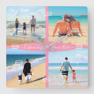 Custom Photo Text Collage Family Love Personalised Square Wall Clock