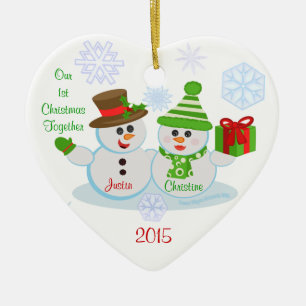 Custom Photo & Text Couple's First Christmas Ceramic Tree Decoration