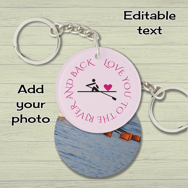 Custom photo text double-sided pink rowers key ring (Example personal photo on reverse)