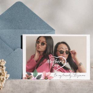 Custom Photo text Floral Happy Mothers Day Stepmom Holiday Card