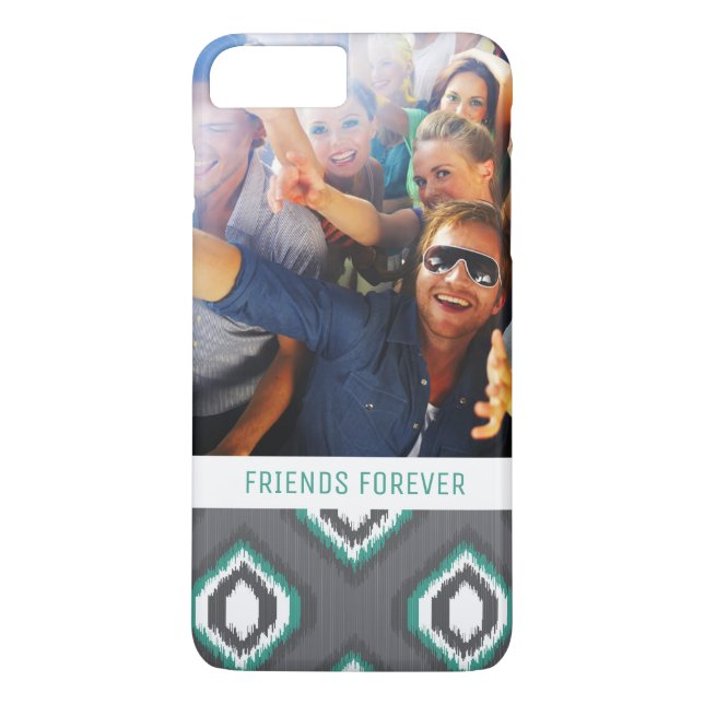 Custom Photo & Text Geometric Retro Ikat Pattern Case-Mate iPhone Case (Back)