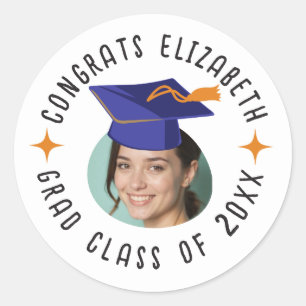 Custom Photo Text Graduation Cap Celebration Classic Round Sticker