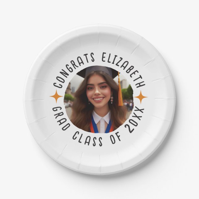 Custom Photo Text Graduation Congrats Grad Paper Plate (Front)