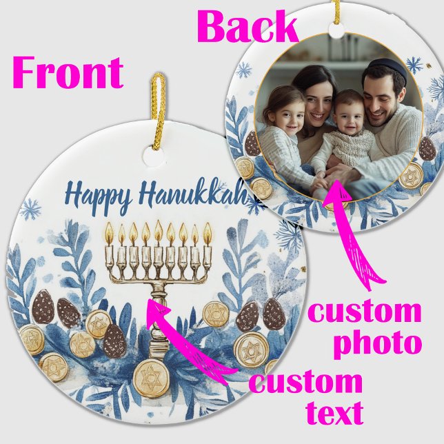 Custom photo & text Hanukkah Festival of Lights  Ceramic Tree Decoration (Custom photo & text Hanukkah Festival of Lights Ceramic Ornament)