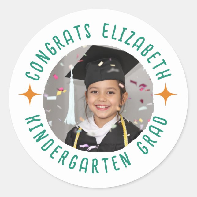 Custom Photo Text Kindergarten Graduation Classic Round Sticker (Front)