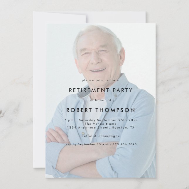 Custom Photo Text Overlay Retirement Party Invitation (Front)