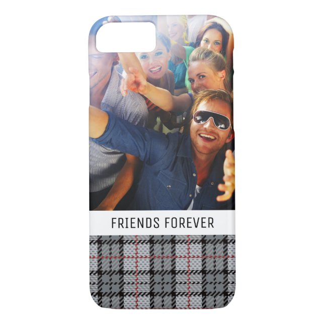 Custom Photo & Text Pixel Plaid in Grey & Red Case-Mate iPhone Case (Back)