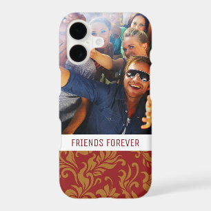 Custom Photo & Text Red and Gold Floral Pattern