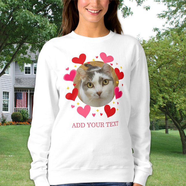 Custom Photo Text Red Love Hearts Personalized Sweatshirt (Creator Uploaded)