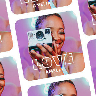 Custom Photo Text Retro Modern Love Square Sticker