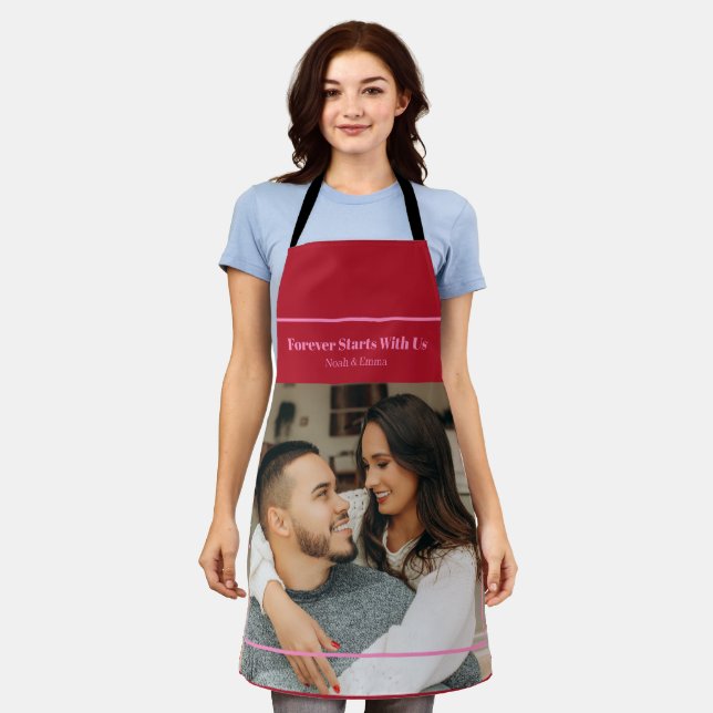 Custom Photo & Text Romantic Gift - Personalized  Apron (Worn)