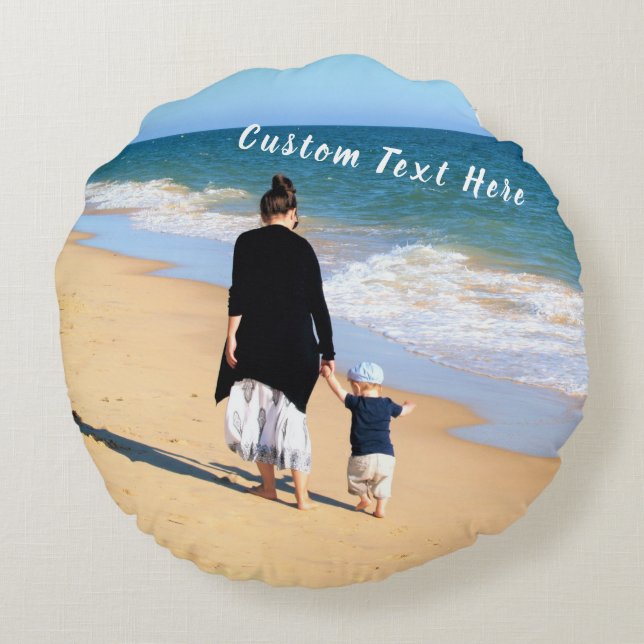 Custom Photo Text Round Pillow Your Own Design (Back)