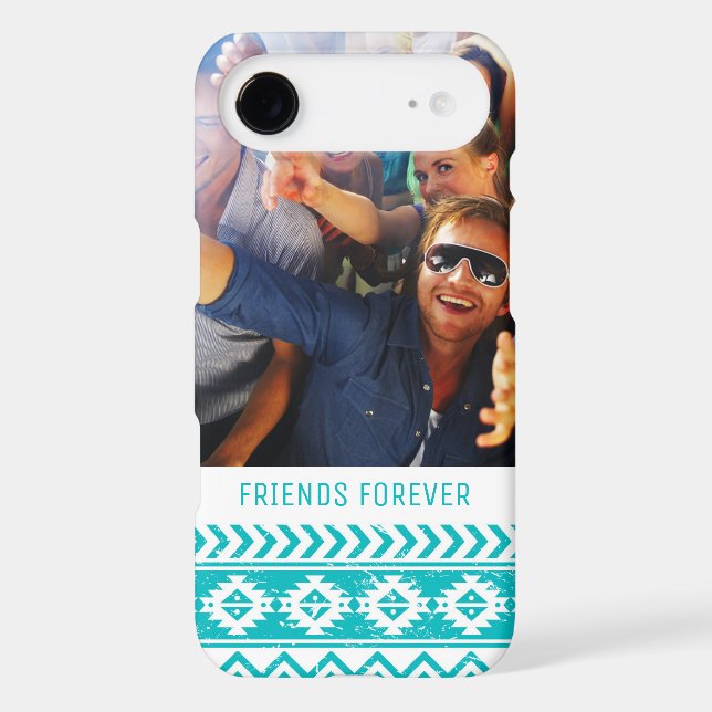 Custom Photo & Text Teal Aztec Tribal Pattern Case-Mate iPhone Case (Back)
