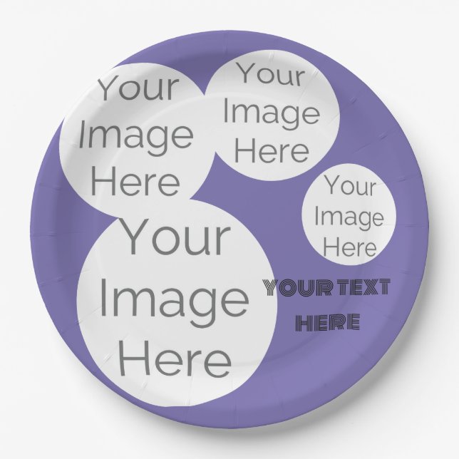 custom photo text template purple paper plate (Front)