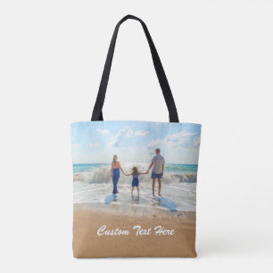 Custom Photo Text Tote Bag Your Family Photos