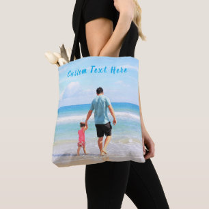 Custom Photo Text Tote Bag Your Family Photos Dad