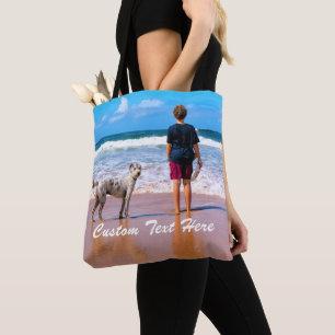 Custom Photo Text Tote Bag Your Photos Pets
