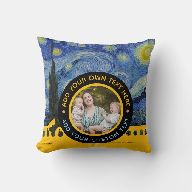 Custom Photo Text – Van Gogh Art Personalised Gift Cushion (Front)