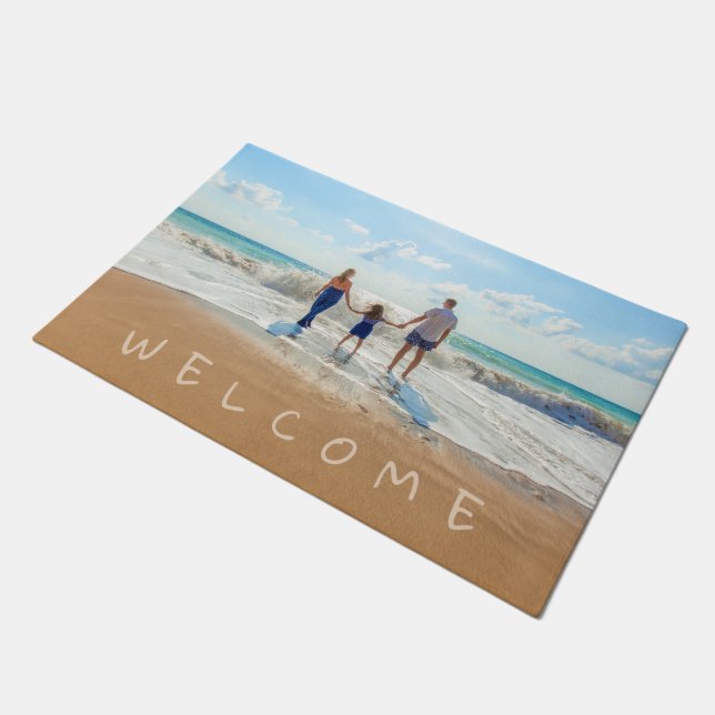 Custom Photo Text Welcome Doormat with Your Photos (Angled)