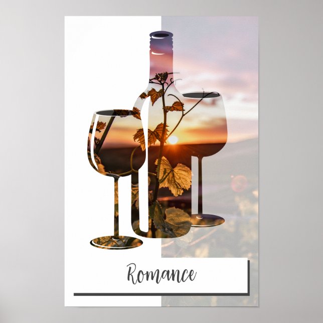 Custom Photo & Text Wine Bottle & Two Glasses Poster (Front)