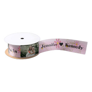 Custom Photo Thank you Couple Name Wedding Floral Satin Ribbon