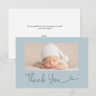 Custom Photo Thank you Heart Blue Baby shower Card