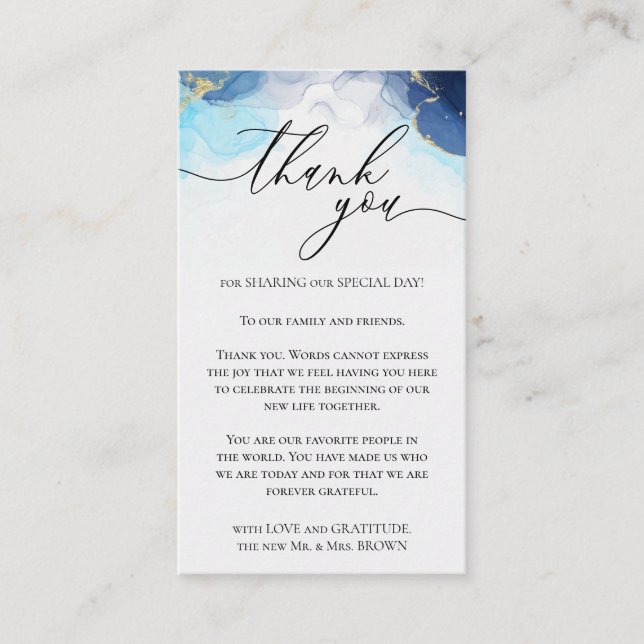 Custom Photo Thank You ombre blue gold Enclosure Card (Front)