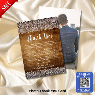 Custom Photo Thank You Rustic White Lace Card
