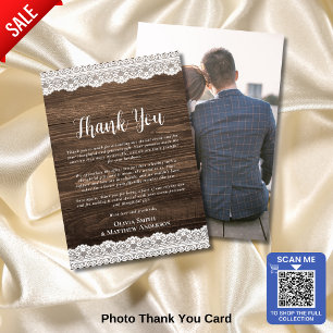 Custom Photo Thank You Rustic White Lace Card