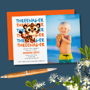 Custom Photo Threenager Boy 3rd Birthday Party Invitation