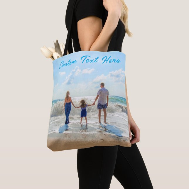Custom Photo Tote Bag Your Photos and Text Design (Close Up)